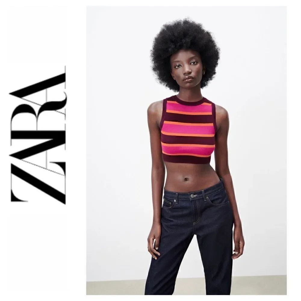 NWT Zara Blogger’s Favorite Striped Cropped Knit Sweater Vest Sleeveless Top